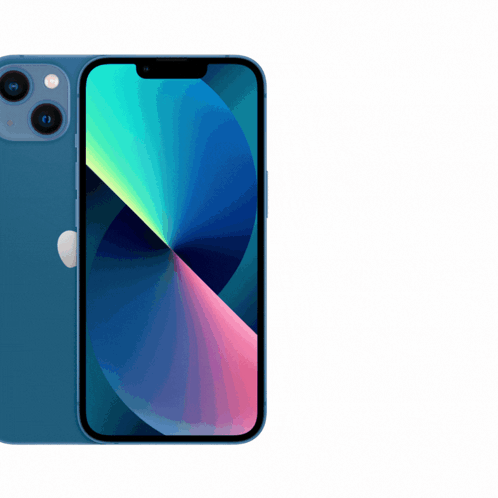 The Front And Back Of A Blue Iphone With A Rainbow Colored Screen GIF