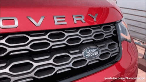 The Front Of A Red Land Rover Is Shown In A Youtube Video GIF