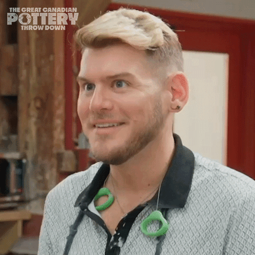 The Great Canadian Pottery Throw Down Shows A Man Wearing A Necklace GIF