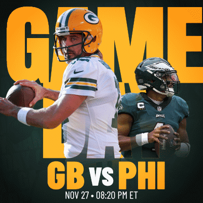 The Green Bay Packers And Philadelphia Eagles Are Playing A Game On Nov 27 At 8:20 Pm Et GIF