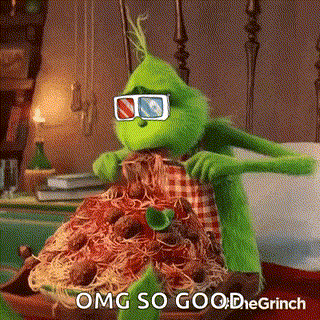 The Grinch Is Sitting On A Bed Eating Spaghetti And Meatballs . GIF