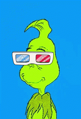 The Grinch Is Wearing 3D Glasses And Making A Heart With His Hands . GIF
