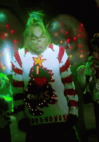 The Grinch Is Wearing A Sweater That Says Christmas GIF