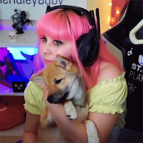 The Haley Baby Gamer Petting Her Dog GIF