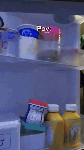 The Inside Of A Refrigerator With The Words Pov Written Above It GIF