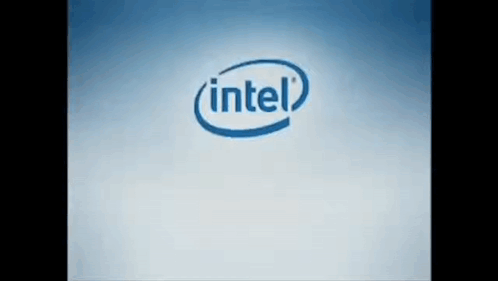 the intel logo is on a blue and white background