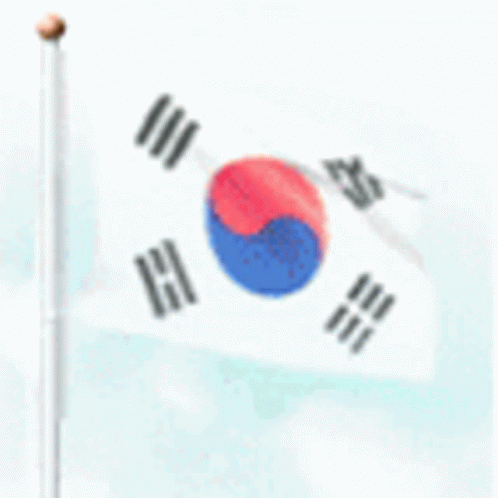 The Korean Flag Is Flying In The Wind On A Pole . GIF