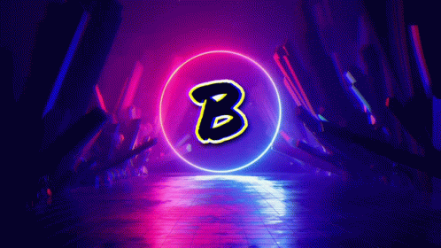 The Letter B Is In A Neon Circle On A Purple Background GIF