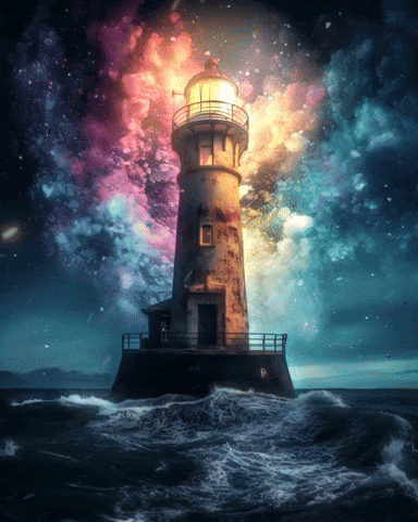 The Lighthouse Animation Colorful Sky GIF