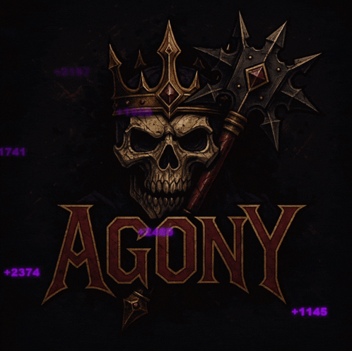The Logo For Agony Has A Skull With A Crown On His Head GIF