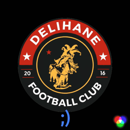 The Logo For Delihane Football Club Has A Jester On A Horse GIF