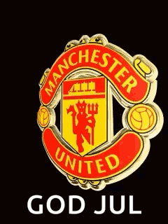 The Logo For Manchester United Is On A Black Background . GIF