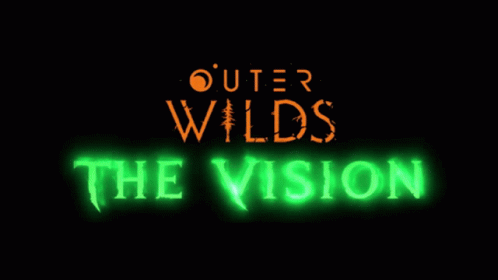 The Logo For Outer Wilds The Vision Is Lit Up In Green GIF