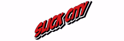 The Logo For Slick City Is Red And White GIF
