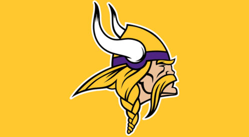 The Logo For The Minnesota Vikings Shows A Viking Wearing A Purple And Yellow Helmet GIF