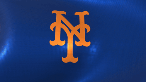 The Logo For The New York Mets Is Shown On A Blue Background GIF