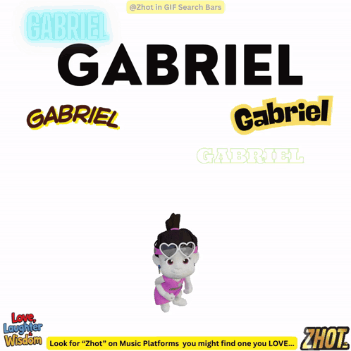 the name gabriel is on a white background with a cartoon character