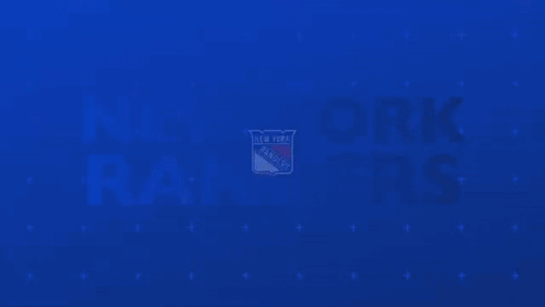The New York Rangers Logo Is On A Blue Background With Red And White Letters GIF