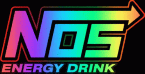 The Nos Energy Drink Logo Has A Rainbow Colored Arrow Pointing Up GIF