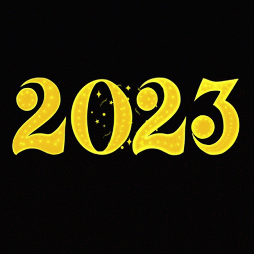 The Number 2023 Is Surrounded By Confetti On A Black Background GIF
