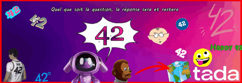 The Number 42 Is Displayed On A Purple And Pink Background GIF