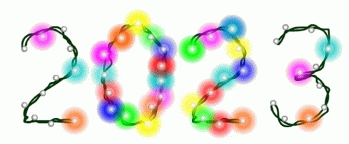 The Numbers 2023 Are Made Of Christmas Lights On A White Background GIF