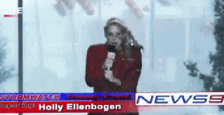 The Perfect Storm Weather Reporter Hit By Stop Signage GIF