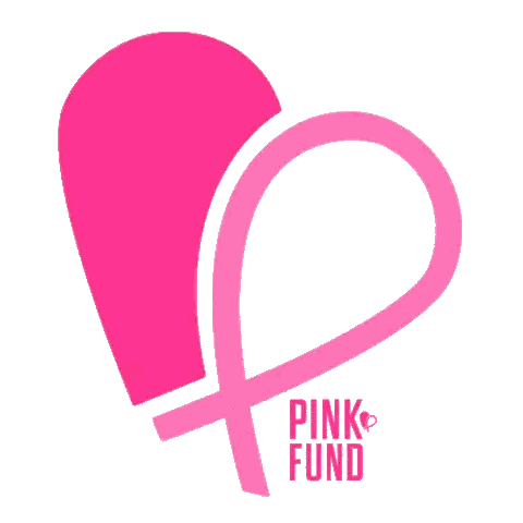 the pink fund logo has a heart and a pink ribbon
