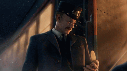 The Polar Express Conductor Checks Clock GIF
