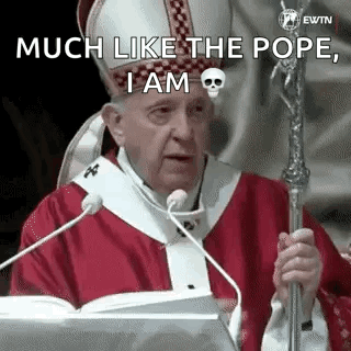 The Pope Is Giving A Speech In Front Of A Microphone And Holding A Skull On His Hat . GIF