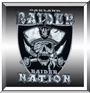 The Raiders Logo Is A Skull Wearing A Pirate Hat And Holding A Sword . GIF