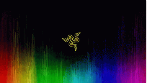The Razer Logo Is On A Black Background With Rainbow Colored Lines . GIF