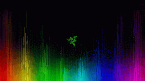 The Razer Logo Is On A Black Background With Rainbow Colored Lines . GIF