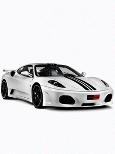 The Rear End Of A White Sports Car With Black Stripes On The Side . GIF