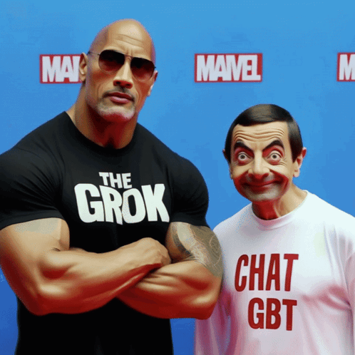 The Rock And Mr Bean Posing For Picture GIF