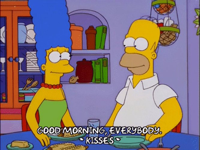The Simpsons Homer Kissing Marge Good Morning Cartoon GIF