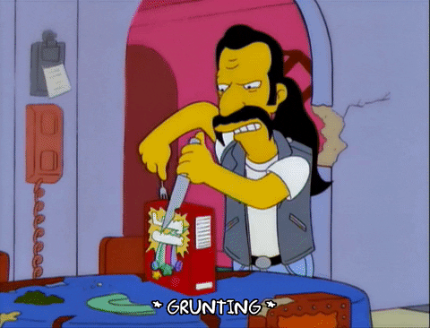 The Simpsons Ramrod Stabbing A Cereal Box GIF