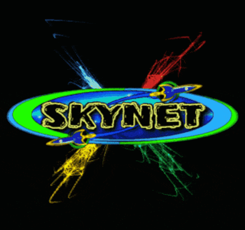 The Skynet Logo Is Surrounded By Colorful Lines GIF