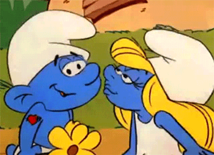 The Smurfs Smurfette Kissing Hefty Cartoon Love GIF