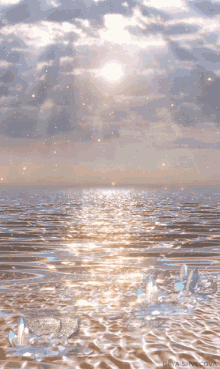 The Sun Is Shining Through The Clouds Over The Ocean . GIF