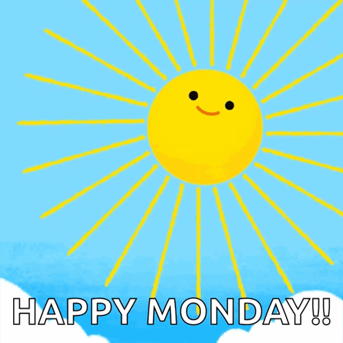 the sun is smiling and holding a straw with the words happy monday below it