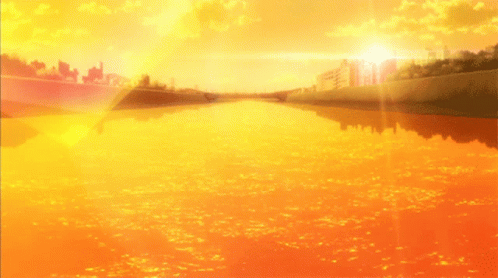 The Sun Shines Brightly Over A River With Buildings In The Background GIF