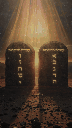 The Ten Commandments Are Written In Hebrew On Two Stones GIF