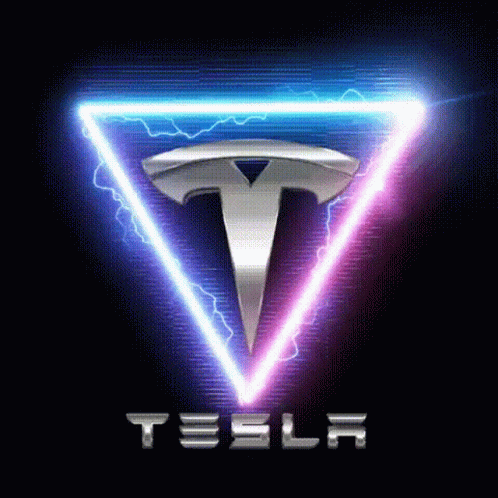 The Tesla Logo Is In A Triangle With Lightning Bolts Around It GIF
