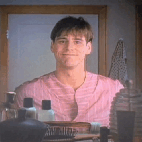 The Truman Show Truman Burbank Smiling On Mirror GIF