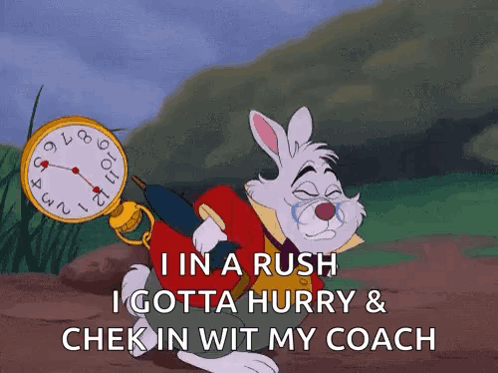 The White Rabbit From Alice In Wonderland Is Holding A Watch GIF