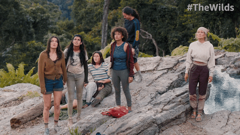 The Wilds Girls Cast Away Looking Up Sky GIF