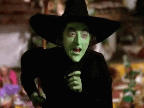 The Witch From The Wizard Of Oz Is Wearing A Green Wig And A Black Hat . GIF