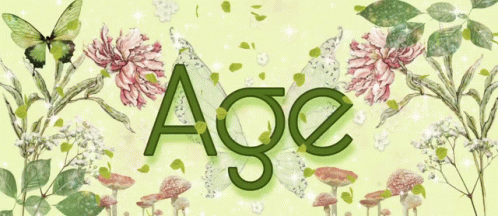 Age Word Surrounded By Mushrooms And Butterflies GIF