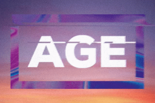 The Word Age Is Written In White On A Pink And Purple Background GIF